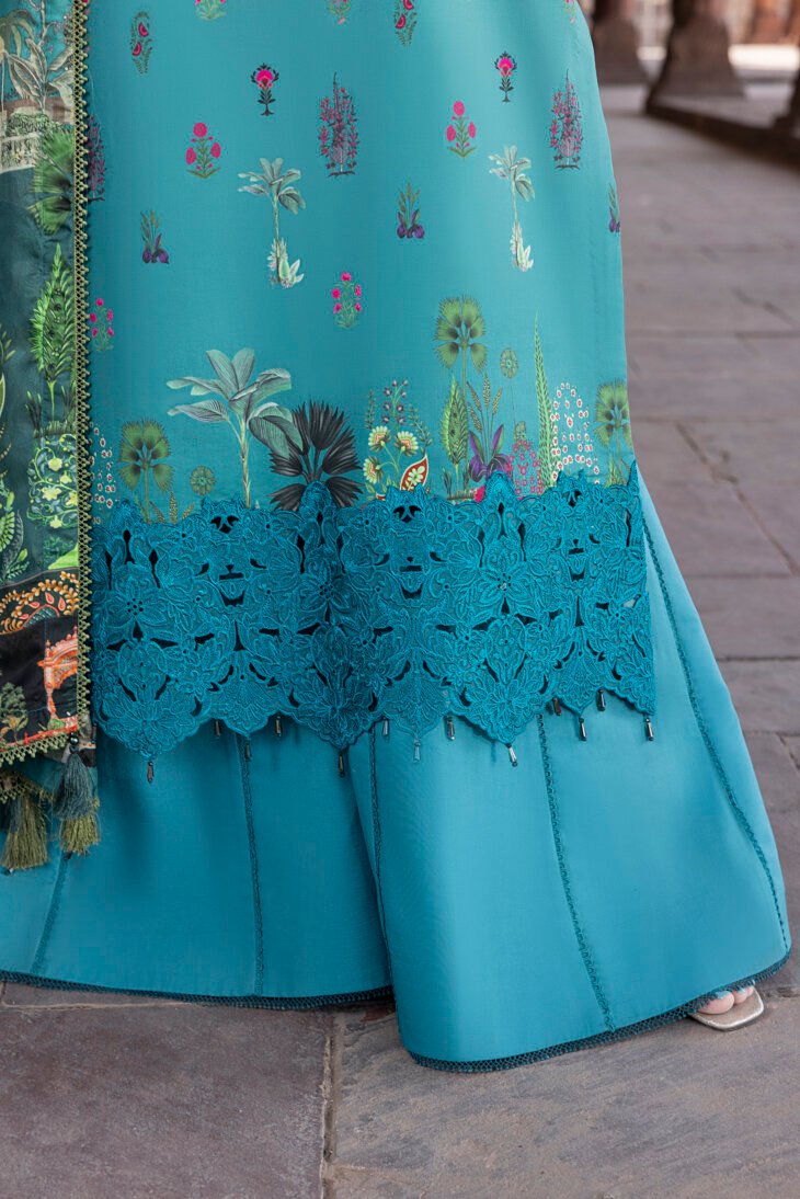 Teal Green Printed Lawn Shirt