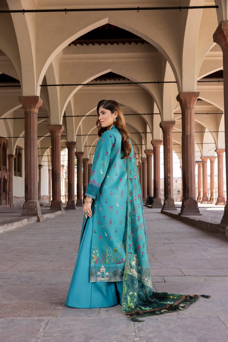 Teal Green Printed Lawn Shirt