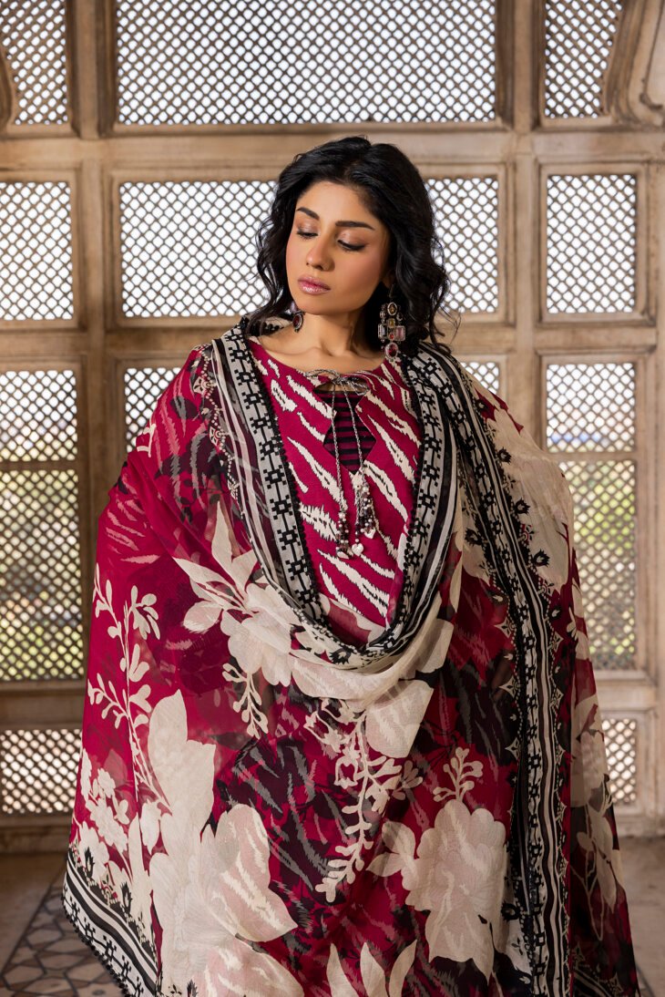 Mahroon Printed Lawn Shirt