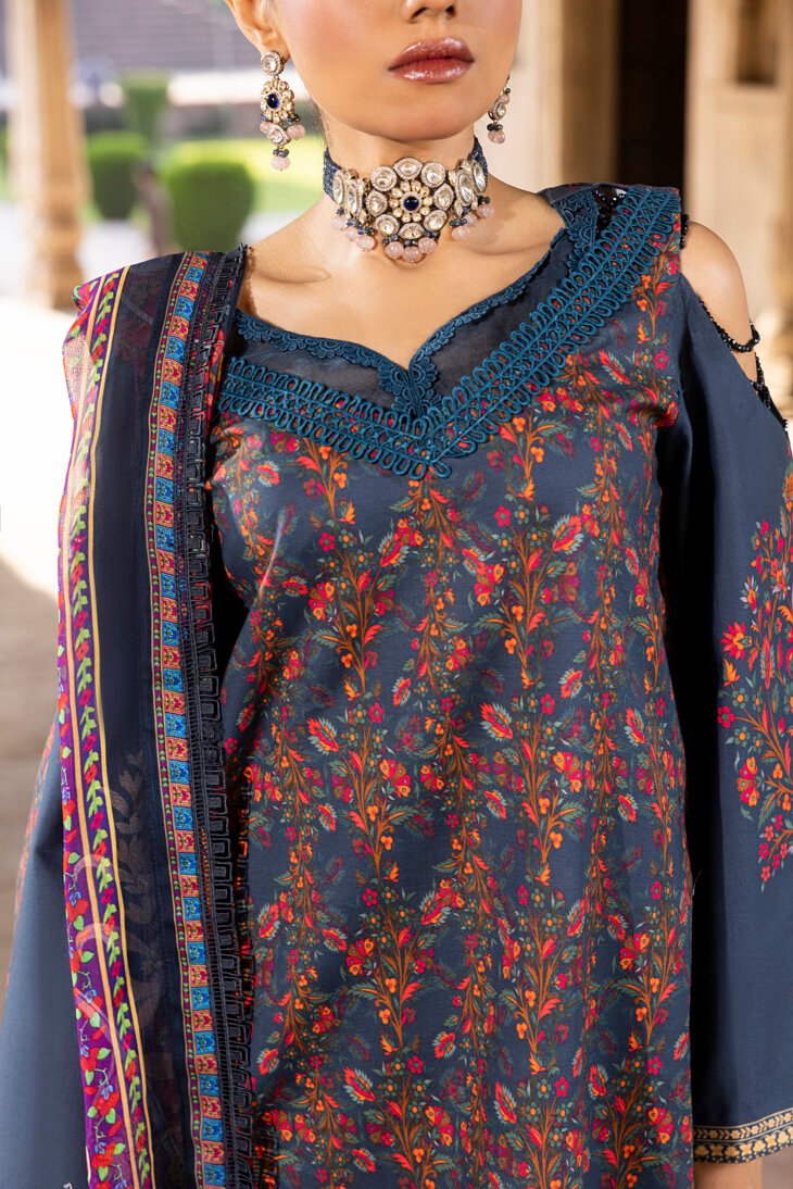 Navy Blue Printed Lawn Shirt