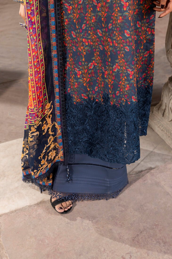 Navy Blue Printed Lawn Shirt