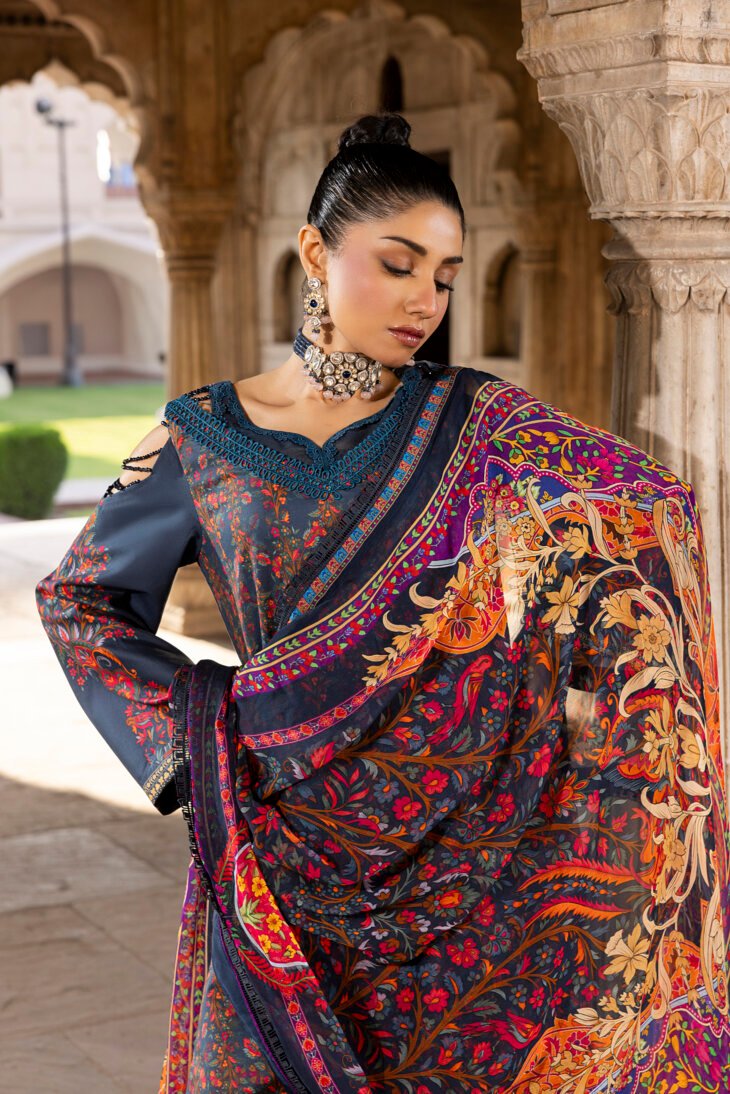 Navy Blue Printed Lawn Shirt