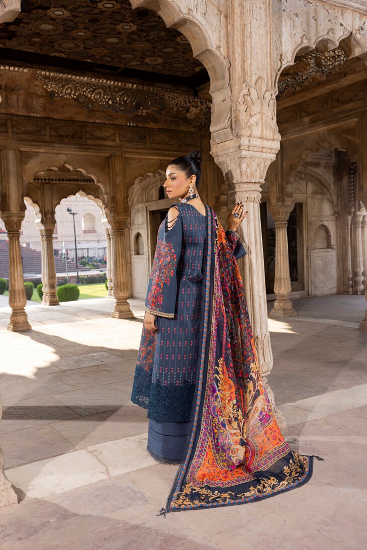 Navy Blue Printed Lawn Shirt
