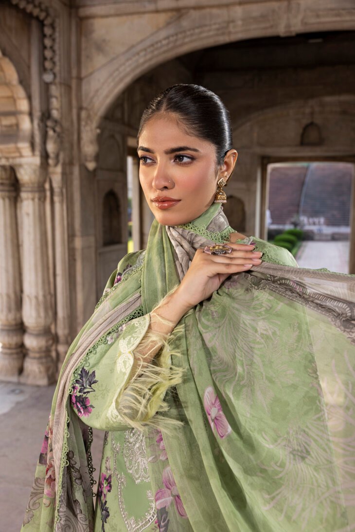 Pistachio Green Printed Lawn Shirt